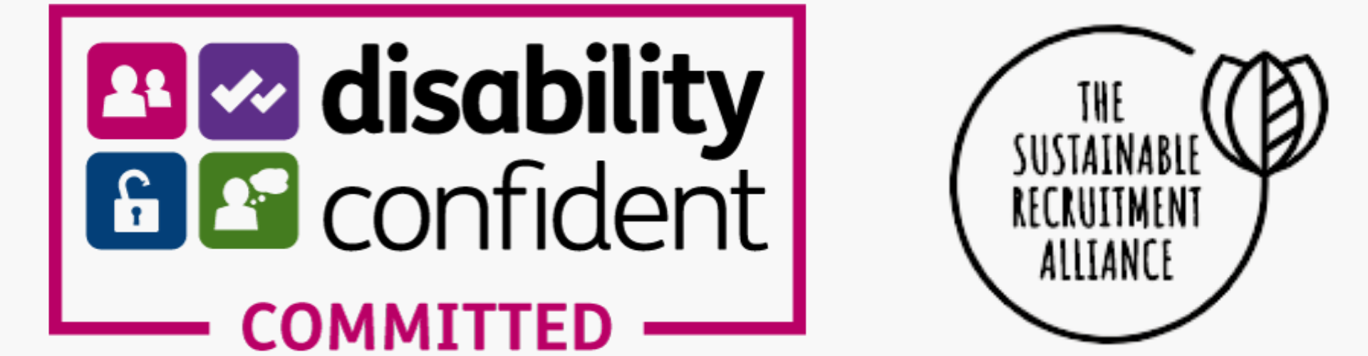 Disability Confident Committed and Sustainable Recruitment Alliance badges